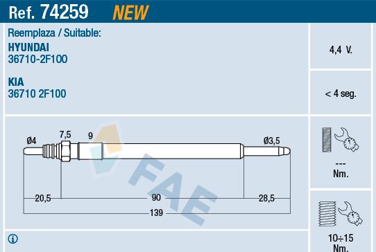 FAE 74259 - Bujie incandescenta parts5.com