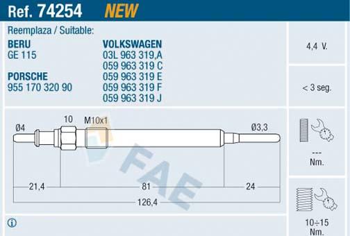 FAE 74254 - Świeca żarowa parts5.com