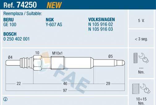 FAE 74250 - Bujie incandescenta parts5.com