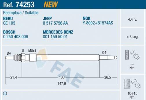 FAE 74253 - Żeraviaca sviečka parts5.com