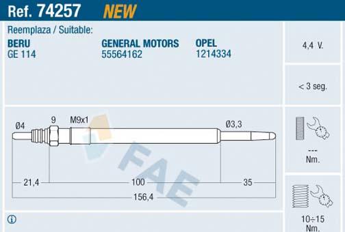 FAE 74257 - Glow Plug parts5.com