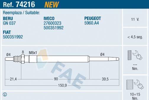 FAE 74216 - Grejač za paljenje parts5.com