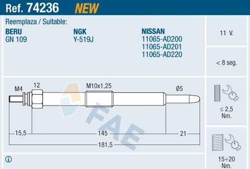 FAE 74236 - Kızdırma bujisi parts5.com