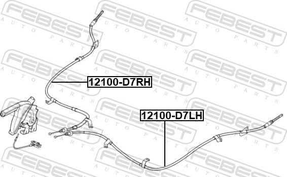 Febest 12100-D7LH - Cable de accionamiento, freno de estacionamiento parts5.com