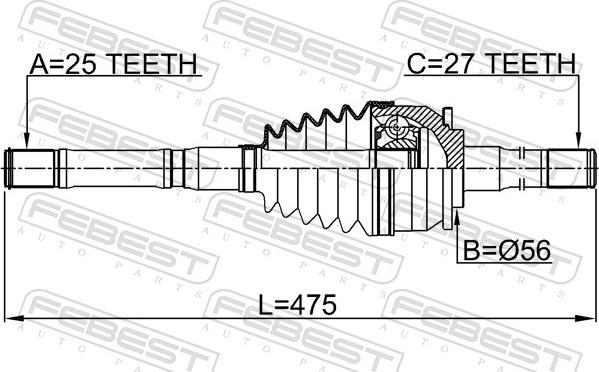 Febest 2214-K2500 - Kompletan kardan, pogonsko vratilo parts5.com