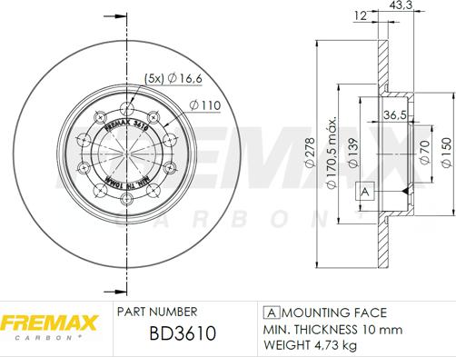 FREMAX BD-3610 - Disco de freno parts5.com