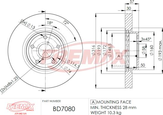 FREMAX BD-7080 - Kočni disk parts5.com