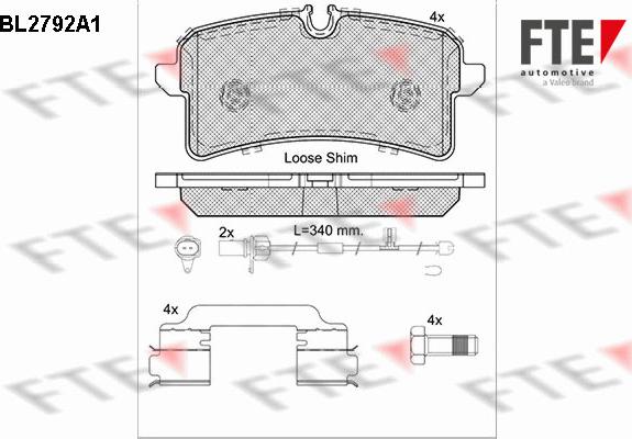 FTE 9010985 - Sada brzdových platničiek kotúčovej brzdy parts5.com