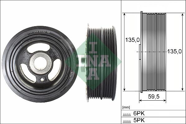 INA 544 0152 10 - Fulie curea, arbore cotit parts5.com