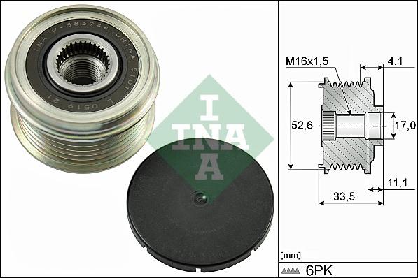 INA 535 0025 10 - Pulley, alternator, freewheel clutch parts5.com