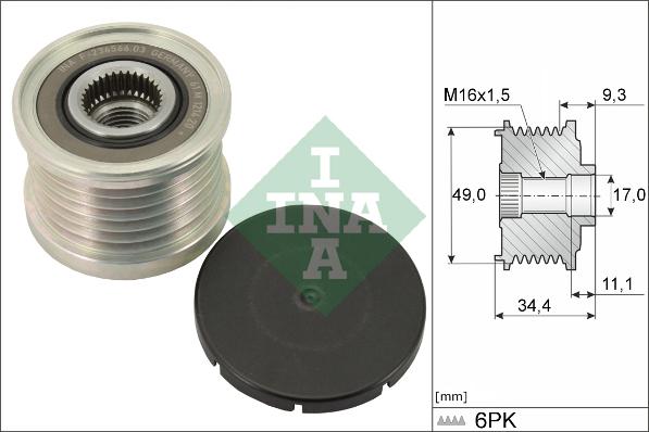 INA 535 0075 10 - Pulley, alternator, freewheel clutch parts5.com