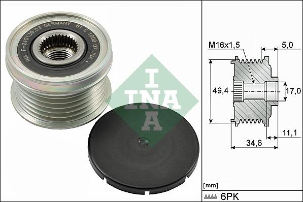 INA 535 0155 10 - Τροχαλία ιμάντα , γεννήτρια parts5.com