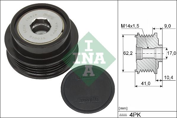 INA 535 0338 10 - Koło pasowe, alternator parts5.com