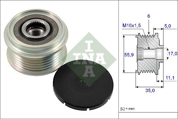 INA 535 0222 10 - Pulley, alternator, freewheel clutch parts5.com