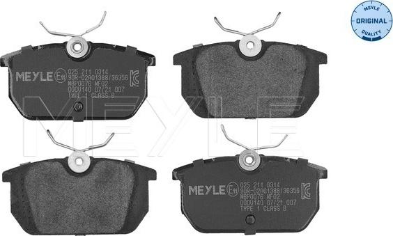 Meyle 025 211 0314 - Bremsbelagsatz, Scheibenbremse parts5.com