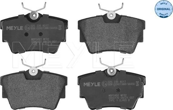 Meyle 025 239 8017 - Bremsbelagsatz, Scheibenbremse parts5.com