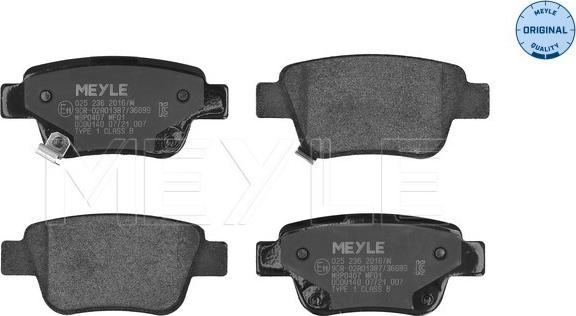 Meyle 025 236 2016/W - Fékbetétkészlet, tárcsafék parts5.com