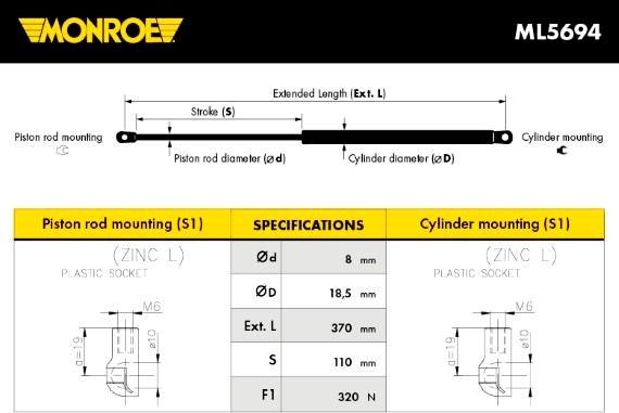 Monroe ML5694 - Gas Spring, boot, cargo area parts5.com