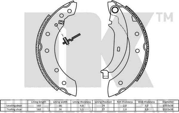 NK 2799572 - Zestaw szczęk hamulcowych parts5.com