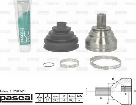 Pascal G1W039PC - Σετ άρθρωσης, άξονας μετάδ. κίν. parts5.com