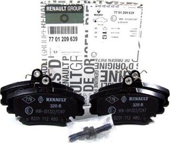 RENAULT 7701209639 - Juego de pastillas de freno parts5.com