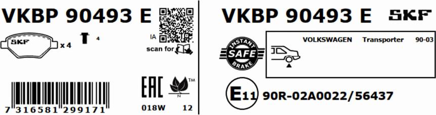 SKF VKBP 90493 E - Jarrupala, levyjarru parts5.com