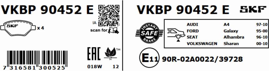 SKF VKBP 90452 E - Juego de pastillas de freno parts5.com