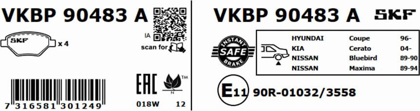 SKF VKBP 90483 A - Juego de pastillas de freno parts5.com