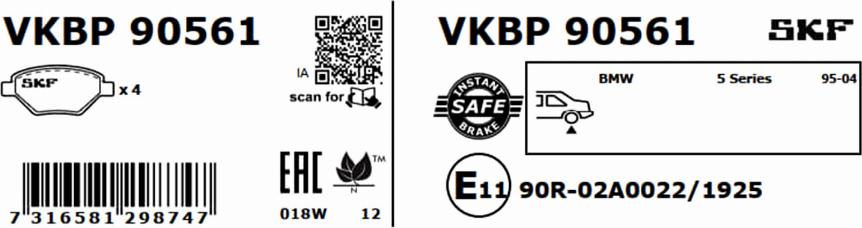 SKF VKBP 90561 - Juego de pastillas de freno parts5.com