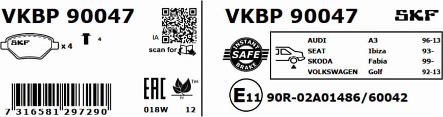 SKF VKBP 90047 - Brake Pad Set, disc brake parts5.com