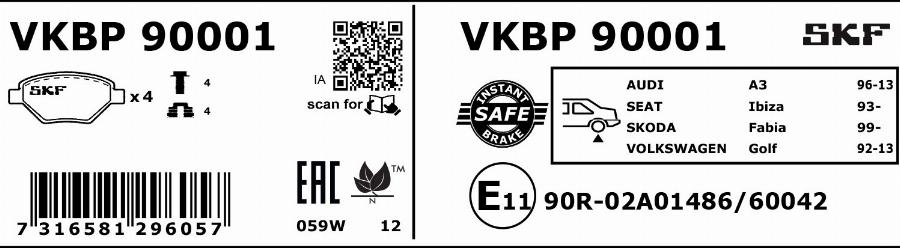 SKF VKBP 90001 - Fren balata seti, diskli fren parts5.com