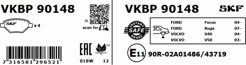 SKF VKBP 90148 - Juego de pastillas de freno parts5.com