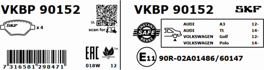 SKF VKBP 90152 - Piduriklotsi komplekt,ketaspidur parts5.com