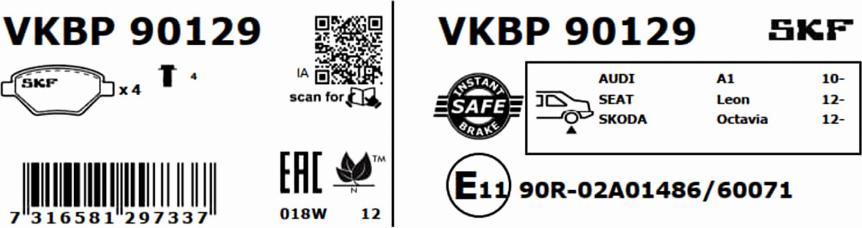 SKF VKBP 90129 - Juego de pastillas de freno parts5.com