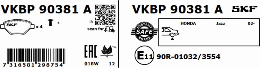 SKF VKBP 90381 A - Set placute frana,frana disc parts5.com