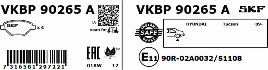 SKF VKBP 90265 A - Brake Pad Set, disc brake parts5.com