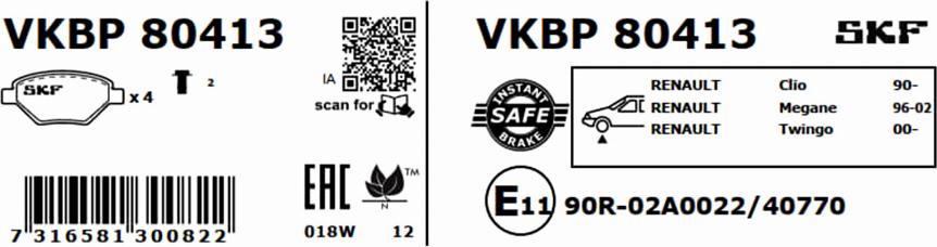 SKF VKBP 80413 - Komplet pločica, disk-kočnica parts5.com