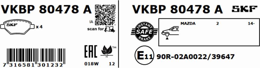 SKF VKBP 80478 A - Set placute frana,frana disc parts5.com