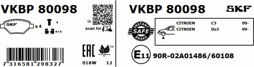 SKF VKBP 80098 - Sada brzdových destiček, kotoučová brzda parts5.com