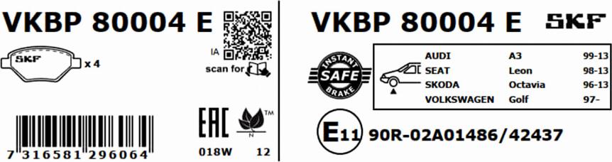 SKF VKBP 80004 E - Komplet pločica, disk-kočnica parts5.com