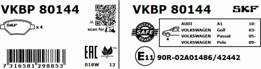 SKF VKBP 80144 - Fékbetétkészlet, tárcsafék parts5.com