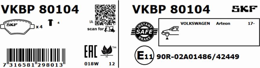 SKF VKBP 80104 - Komplet pločica, disk-kočnica parts5.com