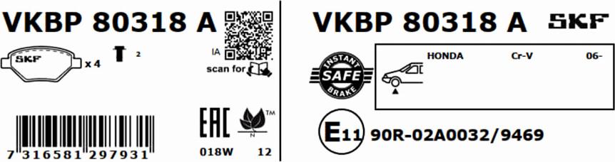 SKF VKBP 80318 A - Set placute frana,frana disc parts5.com