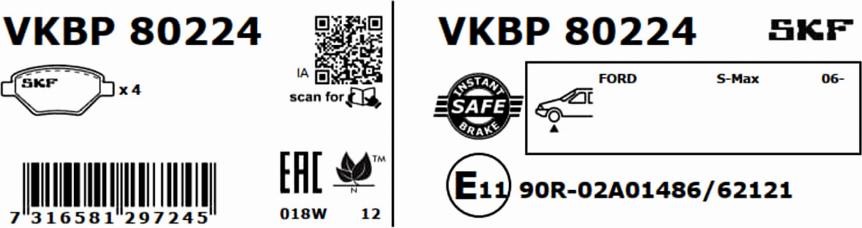 SKF VKBP 80224 - Fékbetétkészlet, tárcsafék parts5.com