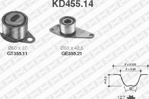 SNR KD455.14 - Комплект ангренажен ремък parts5.com