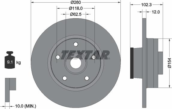 Textar 92153703 - Tarcza hamulcowa parts5.com