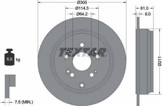 Textar 92162503 - Tarcza hamulcowa parts5.com