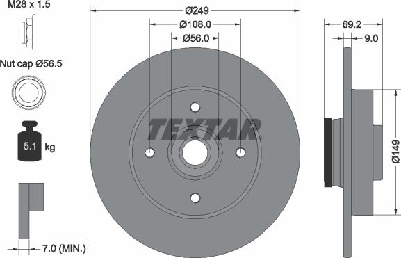 Textar 92202103 - Tarcza hamulcowa parts5.com