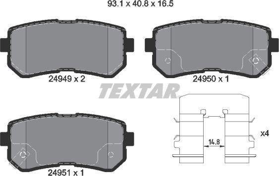 Textar 2494901 - Komplet zavornih oblog, ploscne (kolutne) zavore parts5.com