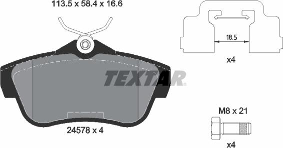 Textar 2457801 - Комплект спирачно феродо, дискови спирачки parts5.com